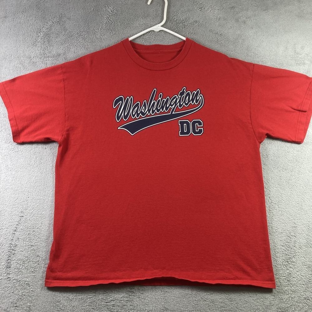 Washington DC Shirt Adult XL Red Spell Out Graphic Tee Casual Short Sleeve